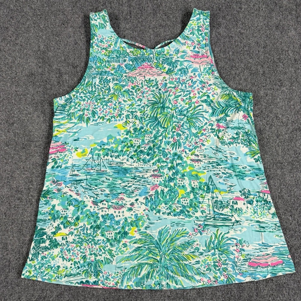 Lilly Pulitzer Kristen Tank Top Womens Medium Gustavia Green Sunshine City Beach